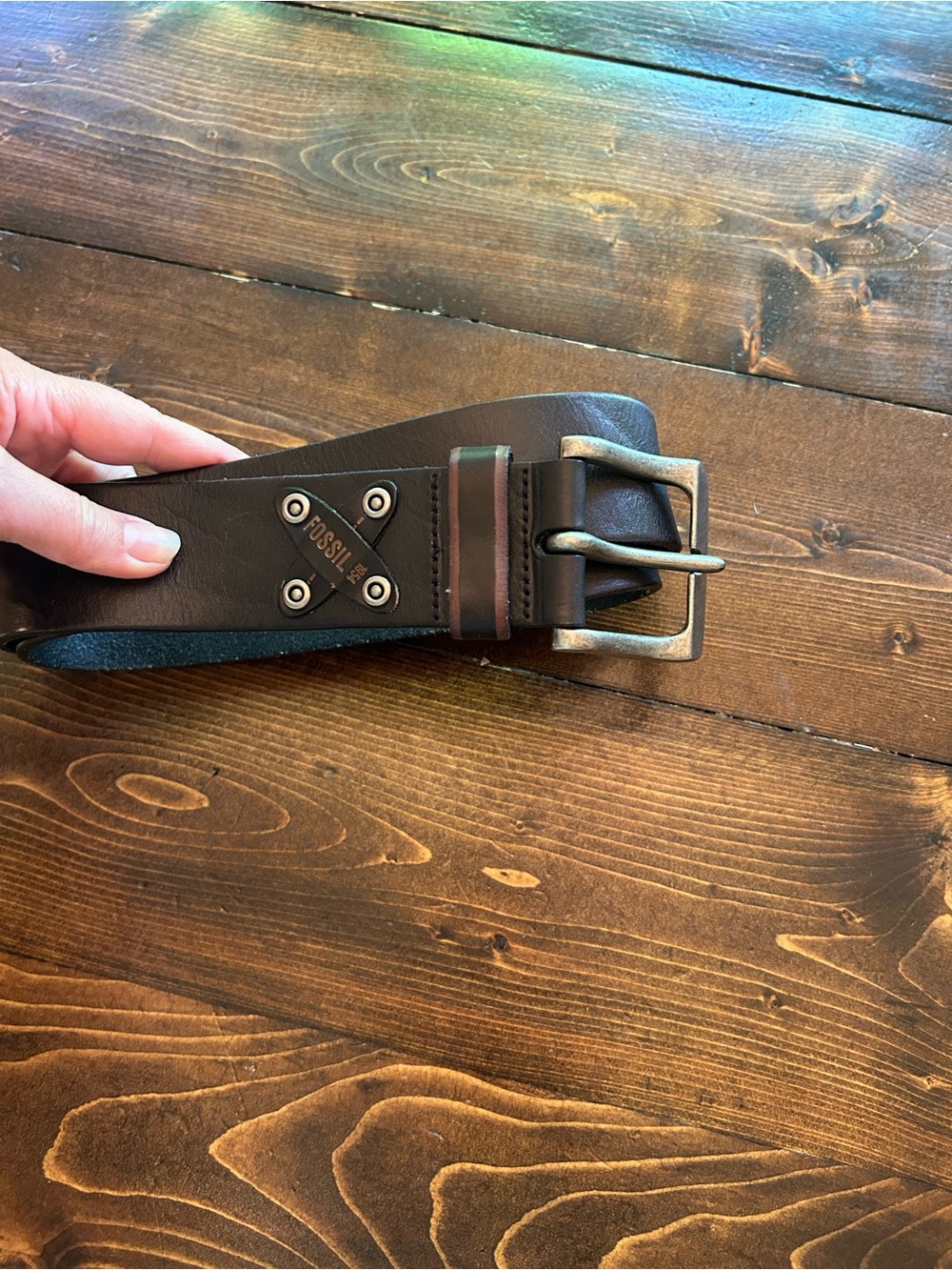 Fossil Men's Brown Leather Belt with Brushed Metal Buckle-80/32